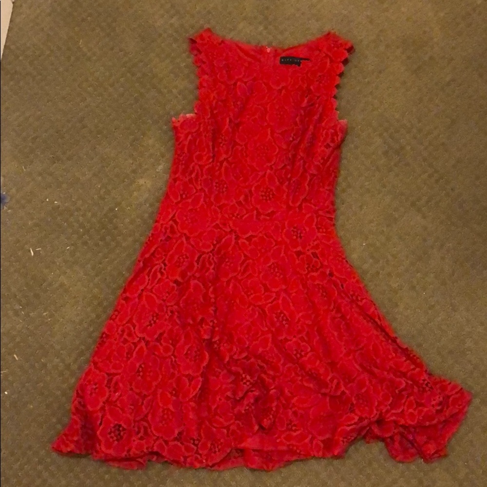 Red fit and flare lace dress